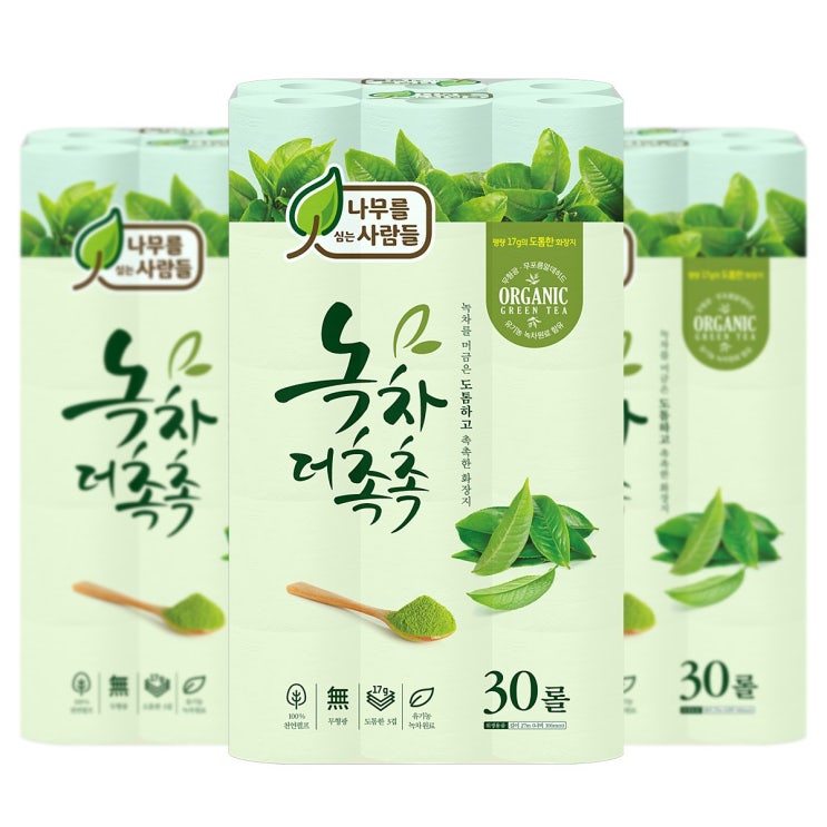 후기가 정말 좋은 나무를 심는 사람들 녹차 더촉촉 27m 30롤 롤화장지, 3팩 ··· 후기가 정말 좋은 나무를 심는 사람들 녹차 더촉촉 27m 30롤 롤화장지, 3팩 ···