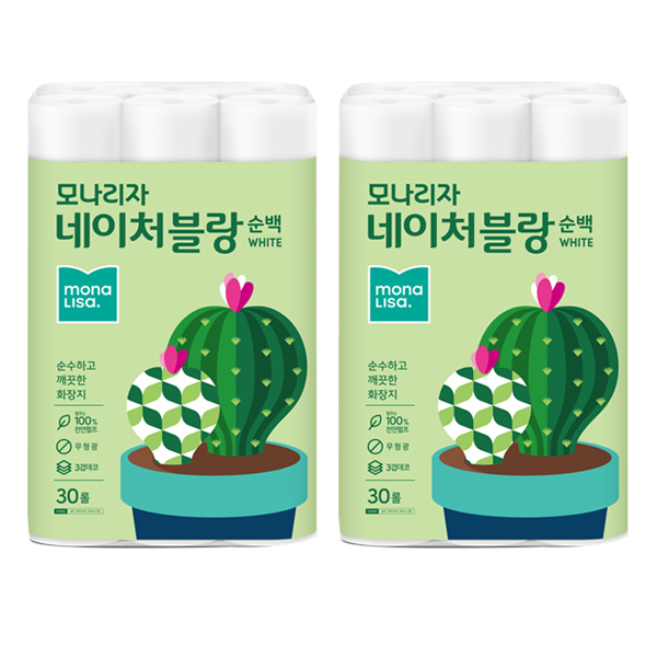 핵가성비 좋은 모나리자 네이처블랑 순백 30m 30롤 X 2팩 천연펄프 무색 무형광 화장지, 단품 좋아요 핵가성비 좋은 모나리자 네이처블랑 순백 30m 30롤 X 2팩 천연펄프 무색 무형광 화장지, 단품 좋아요