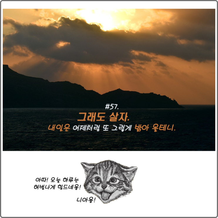  #57. 그래도 살자. 내일은 어제처럼 또 그렇게 밝아 올테니.