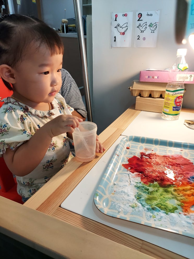 [+786d] 집콕 육아 과학 놀이 : 색 베이킹소다 + 식초의 케미