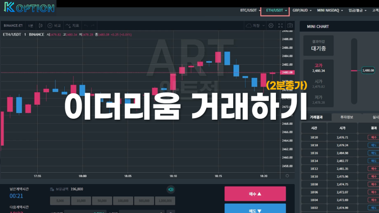  케이옵션 마진거래 이더리움 거래하는 법!!!