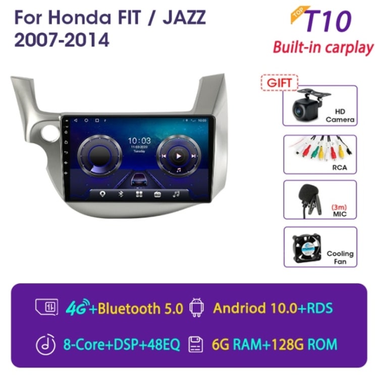 가성비갑 차량용 스마트 악세서리 HUD GPS 무선 미러링 JMCQ 2 din Android 10.0 자동차 라디오 HONDA FIT JAZZ 2007-2013 멀티미디어 비디오