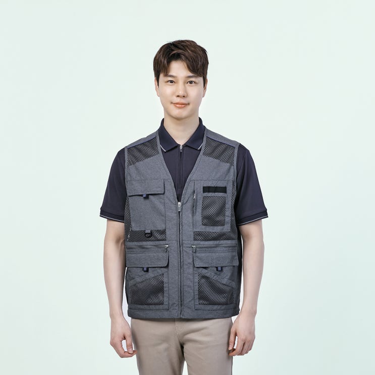  단체 작업복 조끼 여름 메쉬 배색 통기성 망사 차이나 카라 / 교회조끼 단체조끼 팀조끼 제작사례 소량제작 여름작업복 인쇄가능 배달조끼 안전조끼 형광조끼 방역조끼