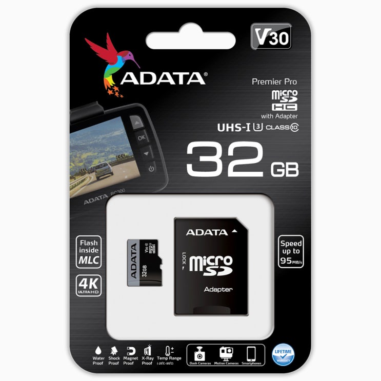 많이 찾는 에이데이타 블랙박스 전용 마이크로 SD 메모리카드 V30S UHS-I U3 MLC + 어댑터, 32GB 추천해요