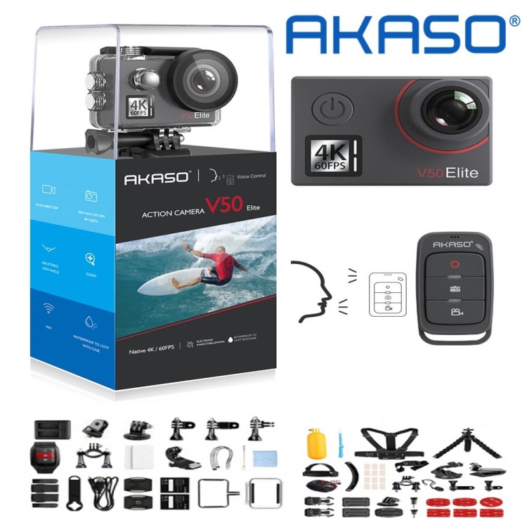 선호도 높은 아카소 V50 4K WIFI 60fps 터치 손떨방방수 액션캠 액션카메라+당일출고 정품 캠코더, 아카소 V50 Elite ···