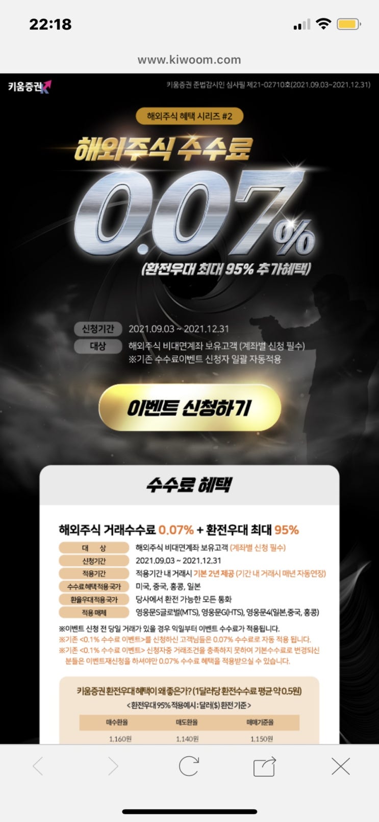 키움증권 해외주식 수수료 0.07% 인하, 환전우대 95% 혜택 협의수수료 (비대면 계좌 보유 고객) 키움증권 해외주식 수수료 0.07% 인하, 환전우대 95% 혜택 협의수수료 (비대면 계좌 보유 고객)