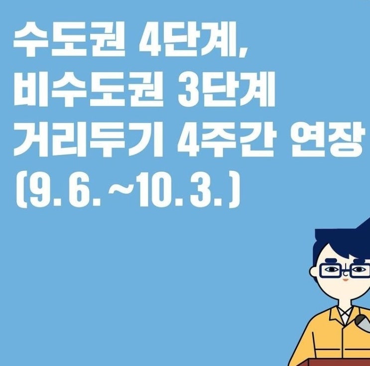  수도권4단계, 비수도권3단계, 거리두기 4주간연장 (9.6.~10.3.)
