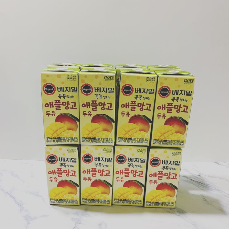  베지밀 꼭꼭 씹히는 애플망고두유 상큼한 오렌지주스같은 맛있는 두유!