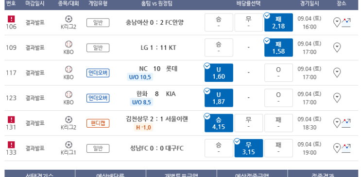 프로토 토요일 저녁경기(KBO와 K리그) 아쉬웠던 올킬