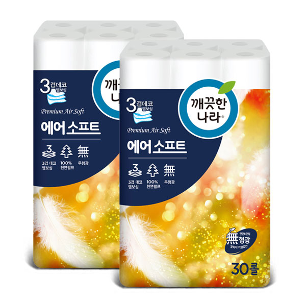 인기 많은 깨끗한나라 3겹 데코 에어소프트 천연펄프 롤화장지 30m, 2팩, 30롤 추천해요 인기 많은 깨끗한나라 3겹 데코 에어소프트 천연펄프 롤화장지 30m, 2팩, 30롤 추천해요