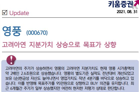 영풍! 기업개요, 사업소개! 고려아연 지분가치 및 영업가치 상승! 목표가 95만원으로 상향! (키움증권 리포트) 영풍! 기업개요, 사업소개! 고려아연 지분가치 및 영업가치 상승! 목표가 95만원으로 상향! (키움증권 리포트)