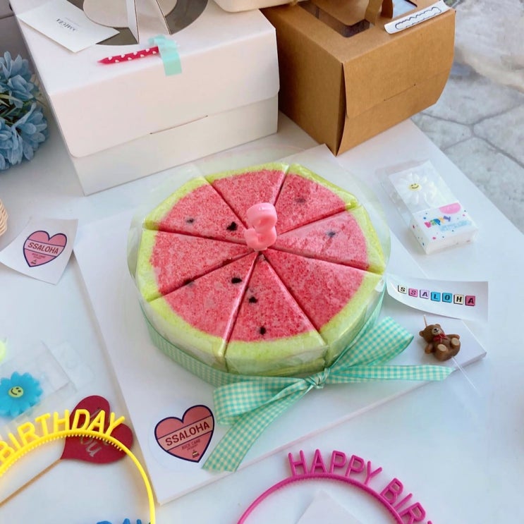  3살아기 두드러기를 피해 어린이집 생일 케이크로 쌀로하 수박떡바 쌀케이크