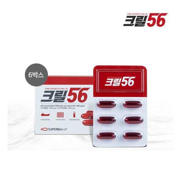 가성비 뛰어난 [6개월분]크릴56 크릴오일 6박스(1000mg*30캡슐(30g)*6box), 30캡슐, 6개 ···