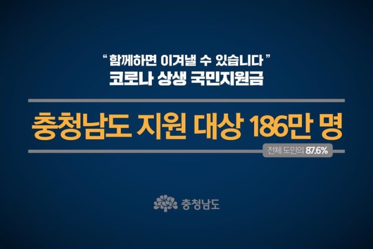 코로나 상생 국민지원금 충청남도 지원 대상 186만 명 | 충남도청페이스북