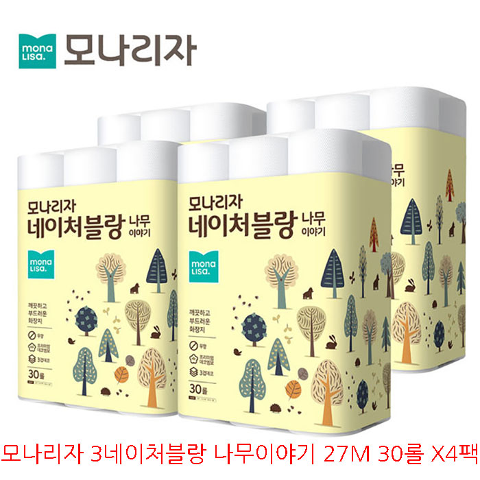 인기 급상승인 모나리자 3겹 네이처블랑 나무이야기 27M 30롤 X4팩, 단품 추천해요