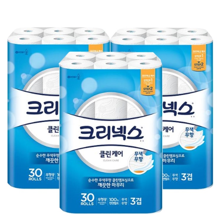 최근 인기있는 크리넥스 3겹 클린케어 천연펄프 화장지 30m 30롤 3팩 롤화장지, 3개 좋아요 최근 인기있는 크리넥스 3겹 클린케어 천연펄프 화장지 30m 30롤 3팩 롤화장지, 3개 좋아요