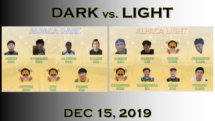 [5대5 실내농구] 2019년 12월 15일 농구경기 알파카 어둠 vs 빛