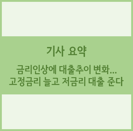  [경제기사 요약] 금리인상에 대출추이 변화...고정금리 늘고 저금리 대출 준다