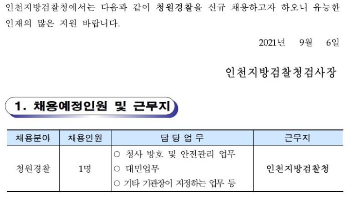 인천지방검찰청 청원경찰 직무수행계획서,자기소개서 대행안내