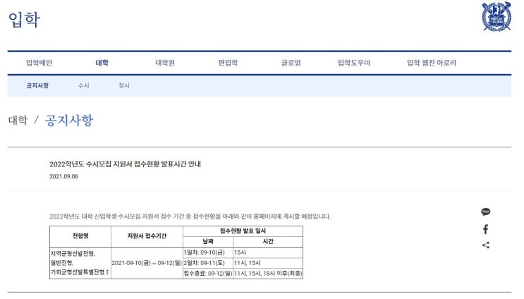  2021학년도 서울대학교 수시모집 안내