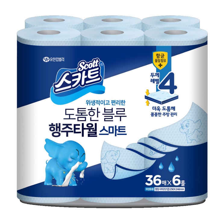 많이 팔린 스카트 프레쉬블루 행주타월 두께레벨4 36매, 6롤, 1개 ···