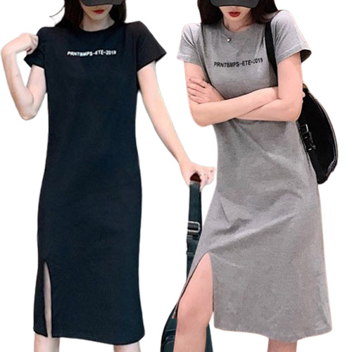  인지도 있는 리더스타 여성반팔티 불랙+그레이 2장 루즈핏 미디원피스 추천합니다
