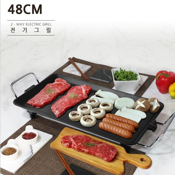 최근 인기있는 고기 불판 전기그릴 바베큐 48cm 오븐 후라이팬 낚시용품 멀티 와일드 ···