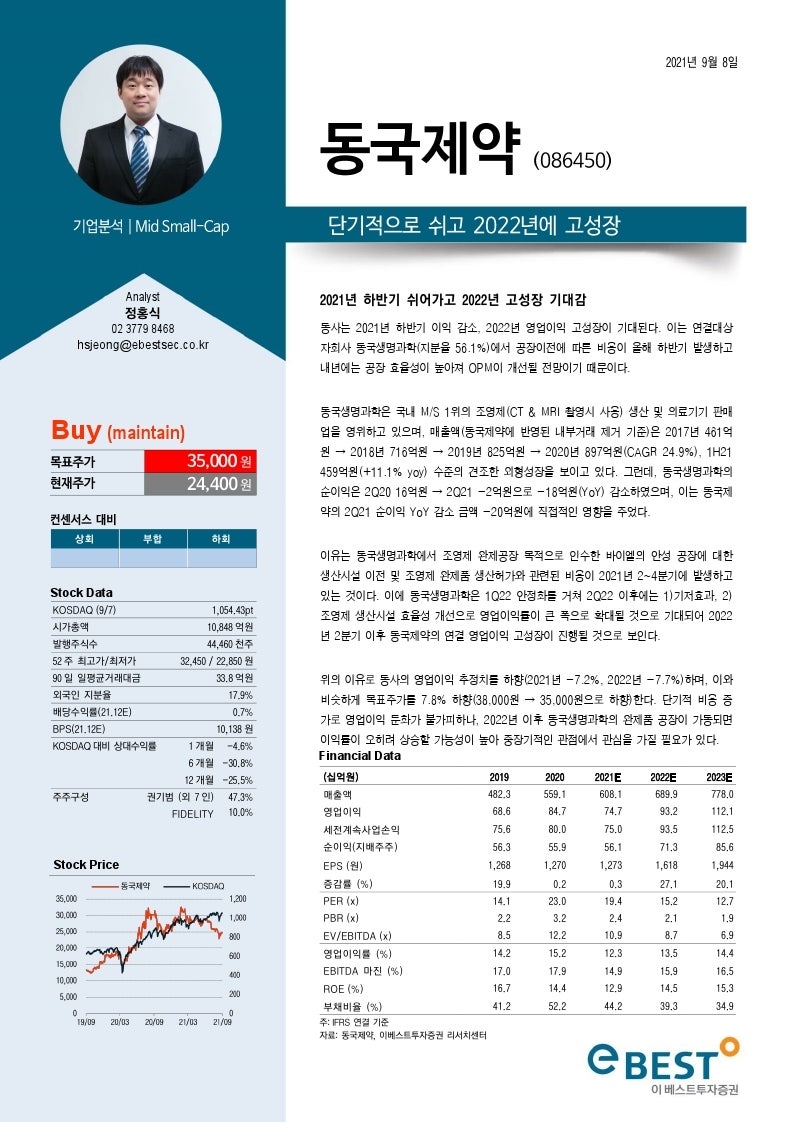 210908)동국제약 (086450): 단기적으로 쉬고 2022년에 고성장 | 정홍식 Mid-Small Cap 이베스트 : 네이버 블로그