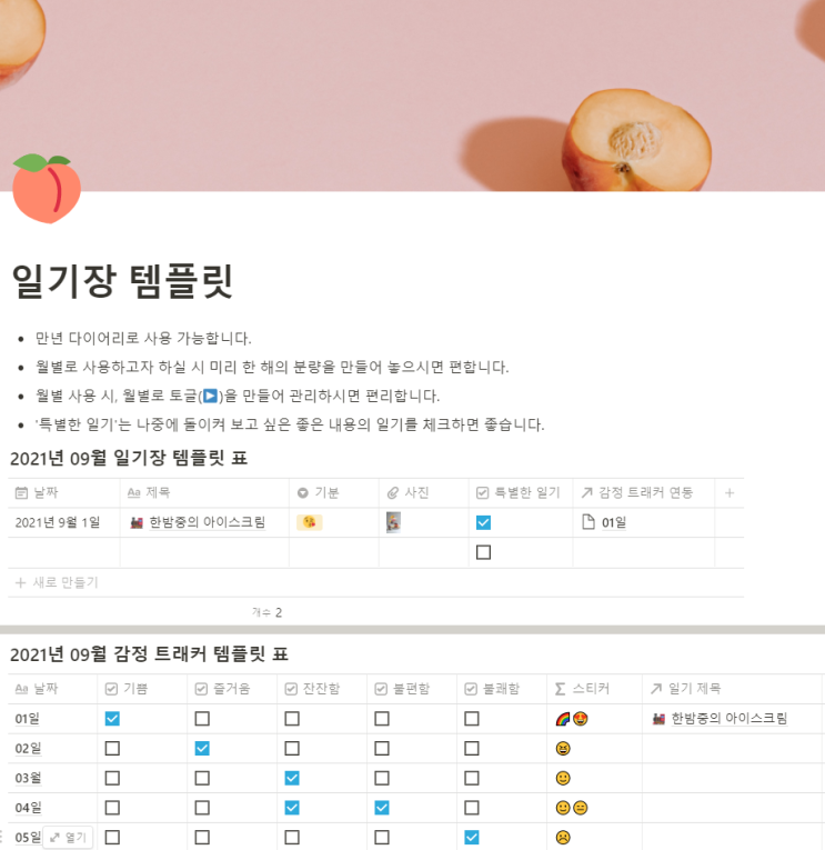 노션 일기, 감정 트래커 연동 템플릿 공유 노션 일기, 감정 트래커 연동 템플릿 공유