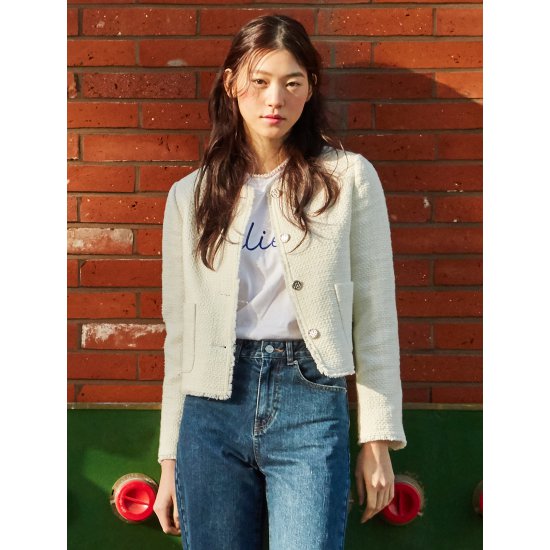 후기가 좋은 아이보리 트위드 실버 버튼 라운드넥 재킷 (321311BY50) ··· 후기가 좋은 아이보리 트위드 실버 버튼 라운드넥 재킷 (321311BY50) ···