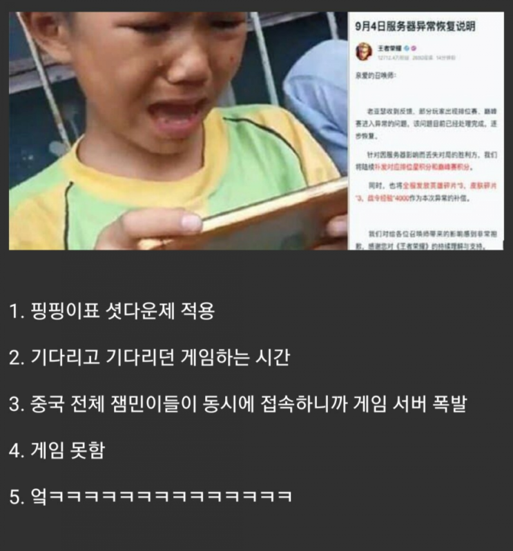  중국 잼민이 셧다운제 5줄 요약