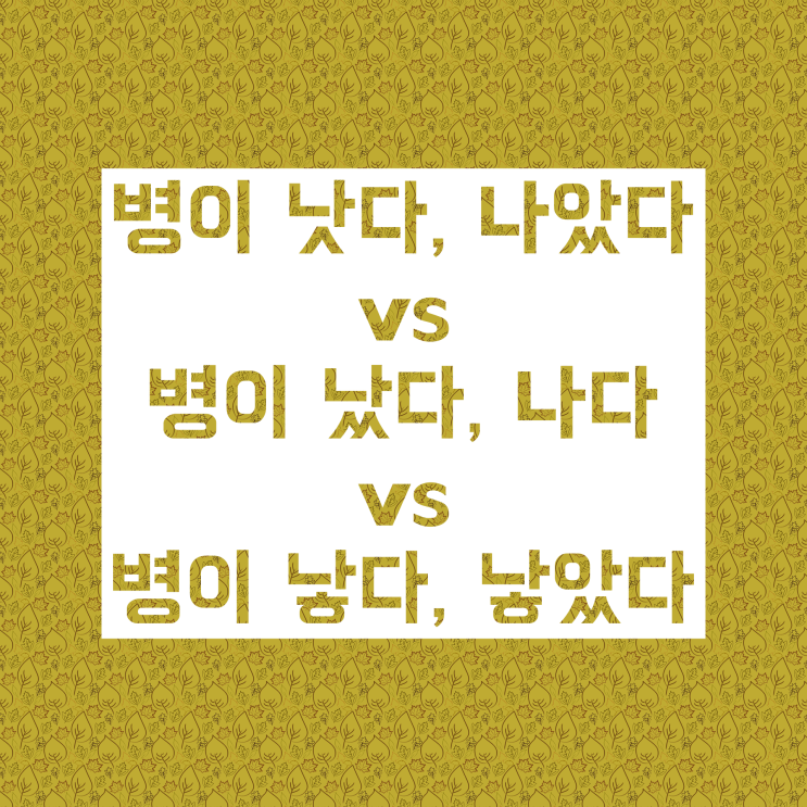 병이 낫다 / 나았다 / 났다 / 낳다 / 낳았다 :: 올바른 표현은? 병이 낫다 / 나았다 / 났다 / 낳다 / 낳았다 :: 올바른 표현은?