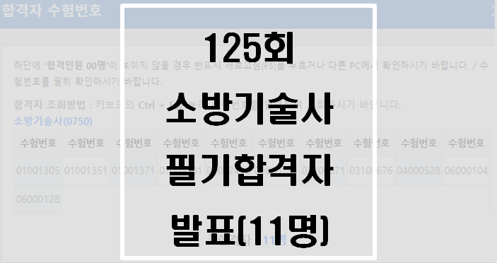  125회 소방기술사 필기합격자 발표(합격자 : 11명)