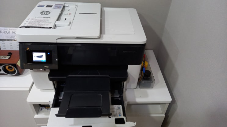  사무실용 무한복합기 hp7740 입니다.- 울산 북구 산하동 숙박사무실에 사용하는 프린터 헤드문제, 용지걸림으로 수리 합니다.