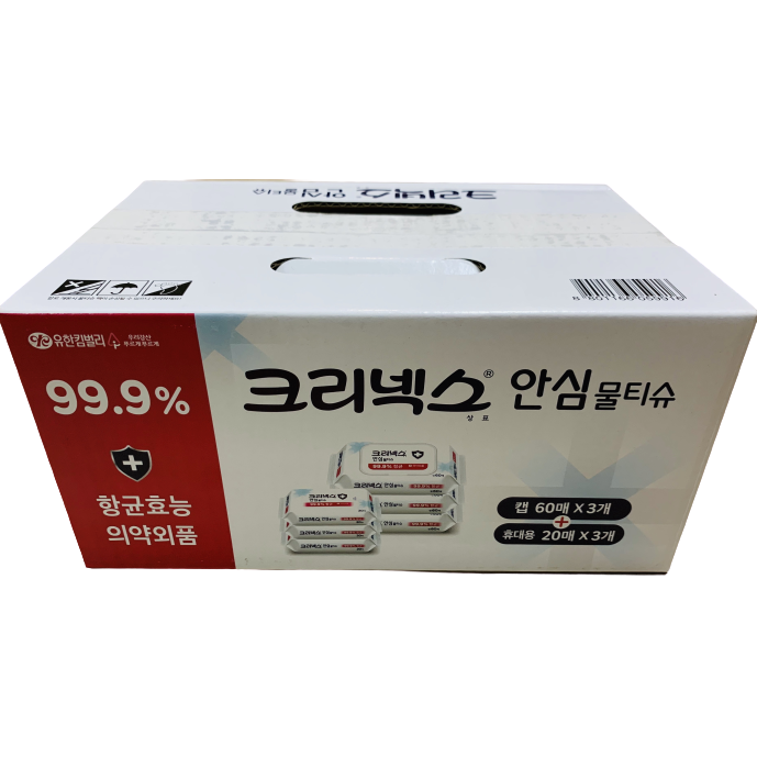 가성비 뛰어난 크리넥스 99.9% 향균 안심물티슈 60매3팩 20매3팩 기획세트 손소독티슈 좋아요 가성비 뛰어난 크리넥스 99.9% 향균 안심물티슈 60매3팩 20매3팩 기획세트 손소독티슈 좋아요