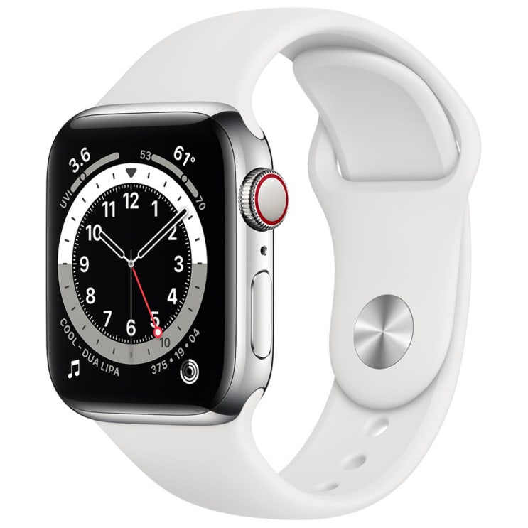  최근 많이 팔린 Apple 애플워치 6, GPS+Cellular, 실버 스테인리스 스틸 케이스, 화이트 스포츠 밴드 추천해요