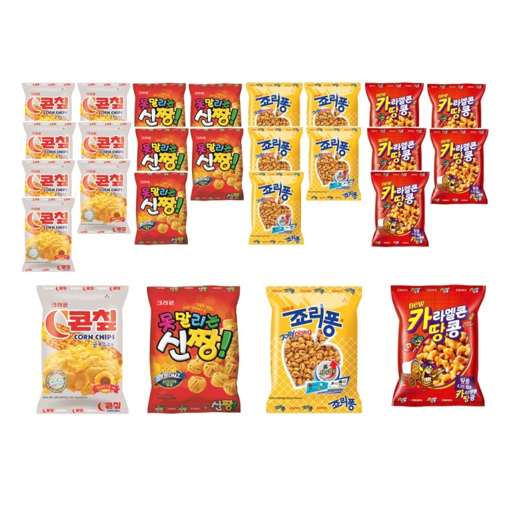 리뷰가 좋은 크라운 스낵모음 26p, 콘칩x8p+(카라멜땅콩+신짱+죠리퐁)x6p, 1세트 ···