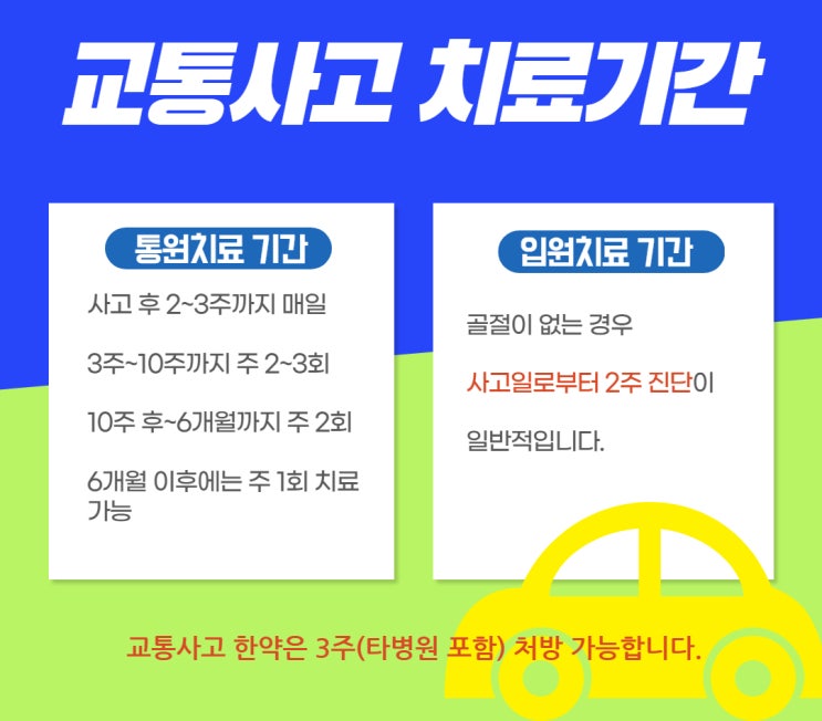  강동구 한의원 교통사고 통원, 입원 치료 기간 알려드립니다.