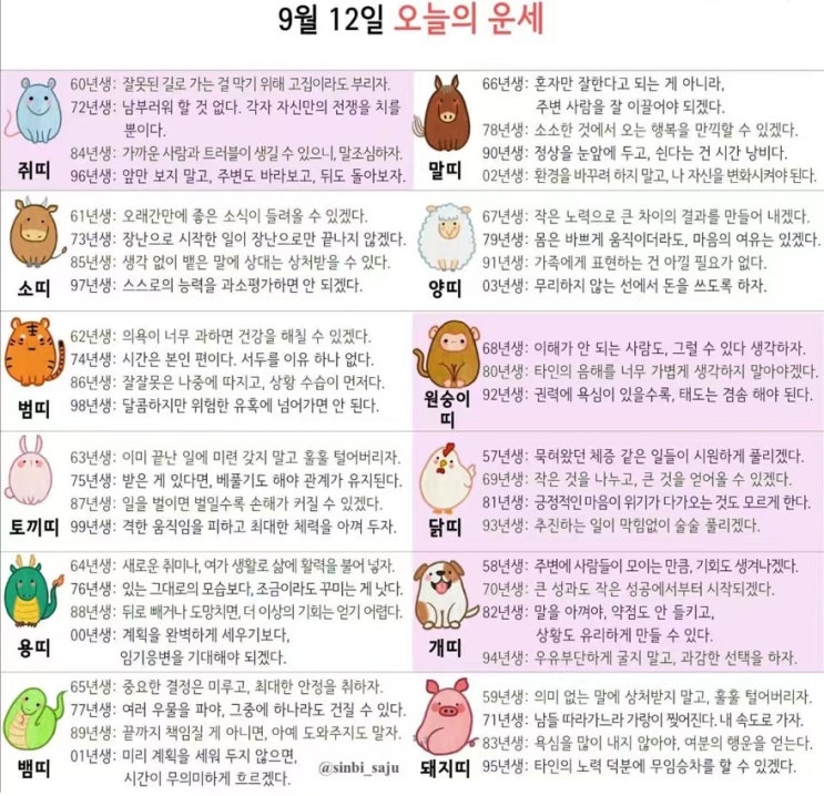 2021년 09월 12일 오늘의 운세 ! 띠별운세 ! 별자리운세! 2021년 09월 12일 오늘의 운세 ! 띠별운세 ! 별자리운세!