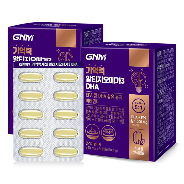 많이 찾는 [식물성캡슐] GNM자연의품격 기억력개선 RTG 알티지오메가3 DHA, 2박스, 60캡슐 추천해요