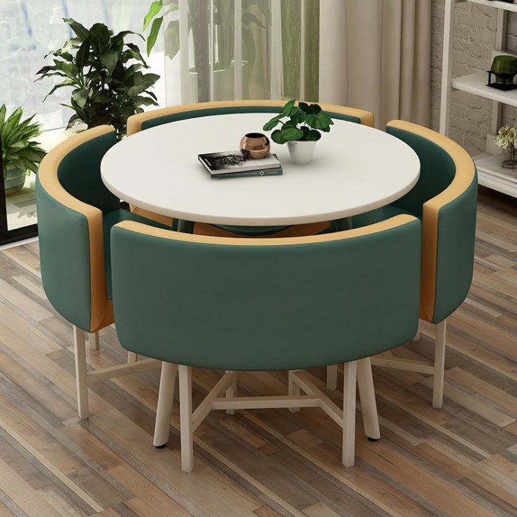 최근 인기있는 북유럽 카페 식당 4인 식탁 테이블 의자 세트 38종, 원형 그린-화이트 ···
