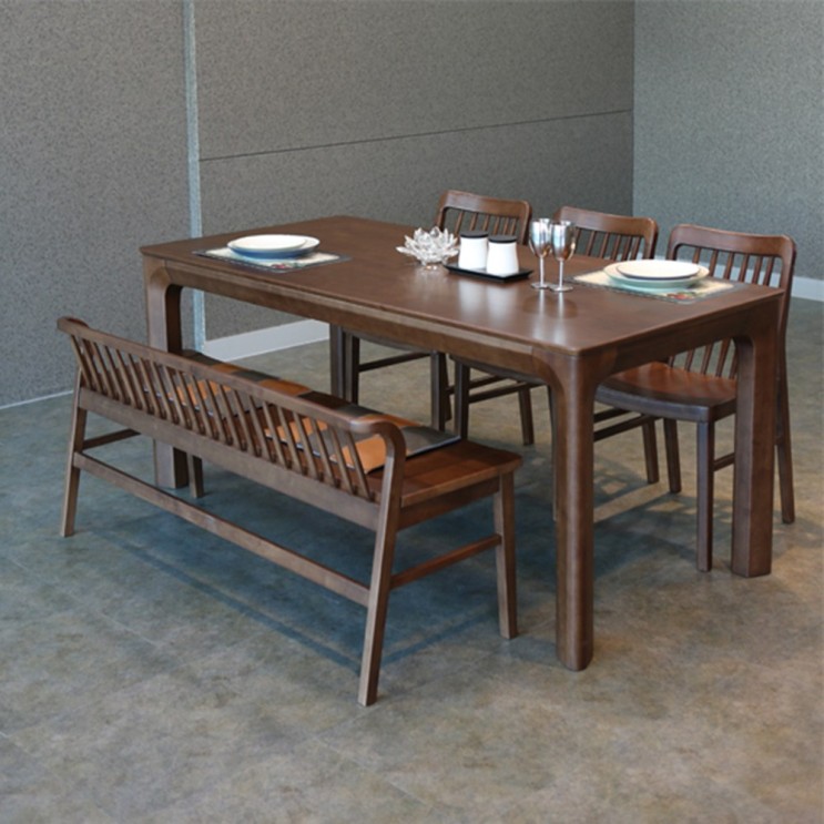 선호도 좋은 참갤러리 밀레 원목 식탁 세트, 6인 식탁+의자 2개+벤치 ···