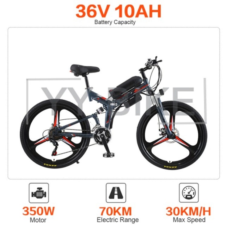 최근 인기있는 자전거 렌탈 배달 용 장거리 미니 AKEZ 004a 26 인치 휠 성인 접이식 전기자전거, 21 속도, 350W 36V 10AH 그레이 좋아요