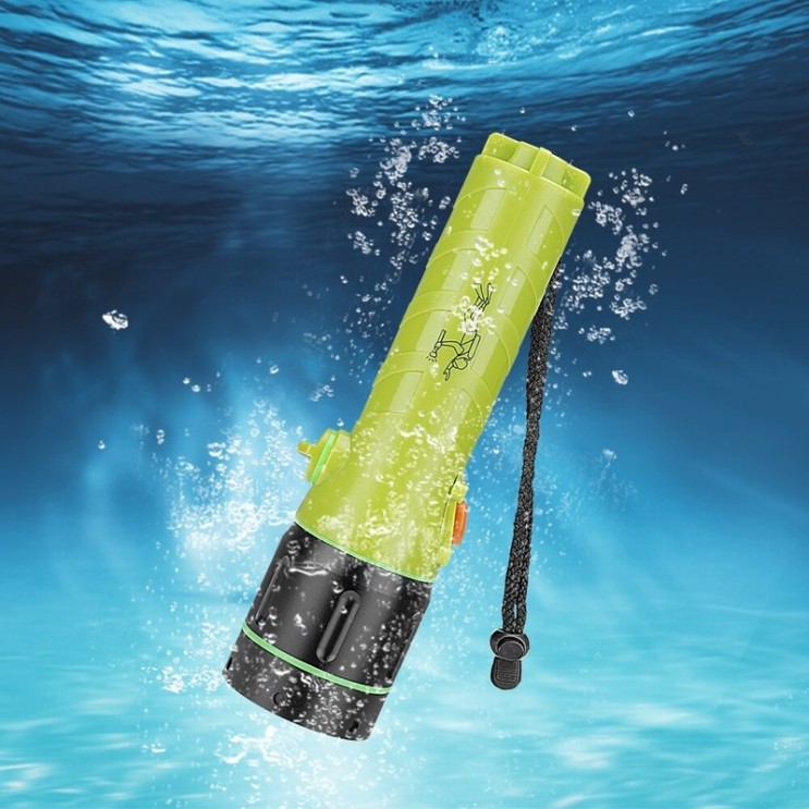 후기가 좋은 수중랜턴 수중써치 다이버랜턴 LED 스쿠버 다이빙 손전등 T6 휴대용 랜턴 방수 링, 손전등 만 ···