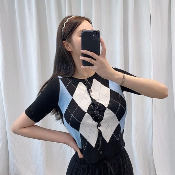 리뷰가 좋은 VANANA2 여성 아가일체크 반팔 가디건 티셔츠 좋아요 리뷰가 좋은 VANANA2 여성 아가일체크 반팔 가디건 티셔츠 좋아요