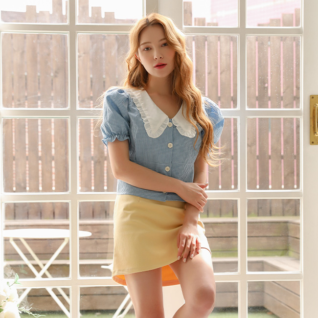 최근 많이 팔린 프릴 빅 칼라 체크 블라우스(SX4SSE8) 좋아요 최근 많이 팔린 프릴 빅 칼라 체크 블라우스(SX4SSE8) 좋아요