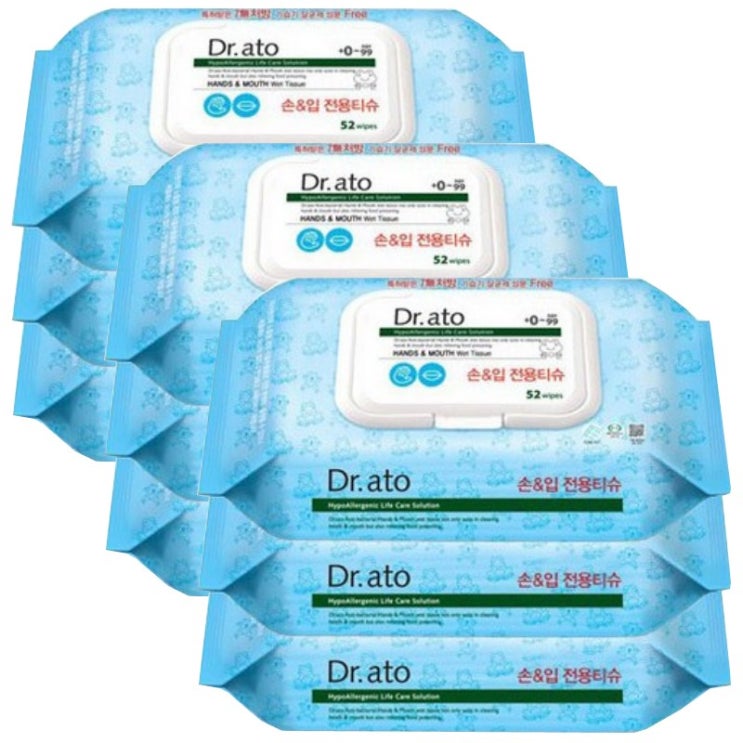 인기 많은 닥터아토 손입 전용 티슈 52매 캡형 유아물티슈, 9팩 좋아요