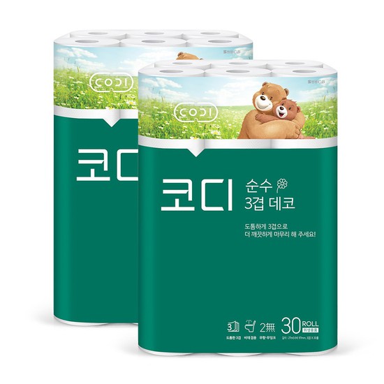 리뷰가 좋은 코디 순수 3겹데코 화장지 27m 30롤 2팩, 없음, 상세설명 참조 좋아요 리뷰가 좋은 코디 순수 3겹데코 화장지 27m 30롤 2팩, 없음, 상세설명 참조 좋아요