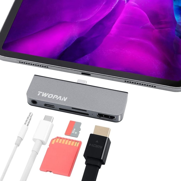 갓성비 좋은 새로운 iPad Pro 용 TWOPAN T7-H5 USB C 어댑터 24 형 iMac 2021 SD / 마이크로 SD USB Type-C 어댑터 (오디오 잭 포함) 스