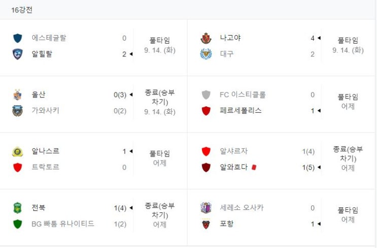 대구 탈락 포항 울산 전북 8강 진출